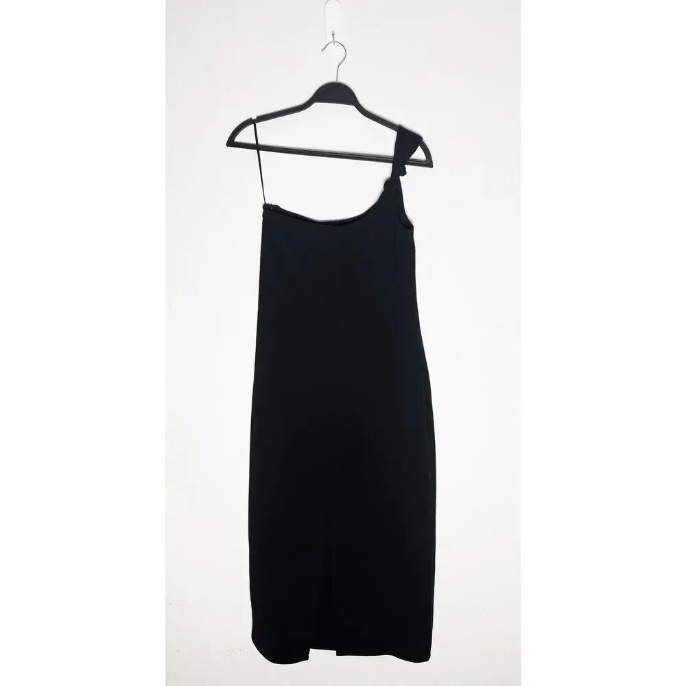 Toteme Women's Black One Shoulder Midi Dress Back Slit Cocktail Party Minimalist